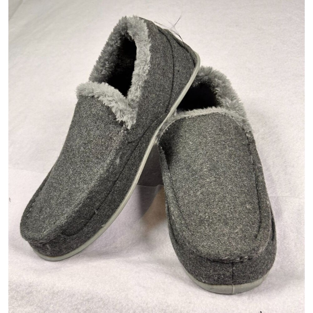 Deer Stags Slipperooz Mens 12 Gray Faux Fur Moccasin Slippers Indoor Outdoor